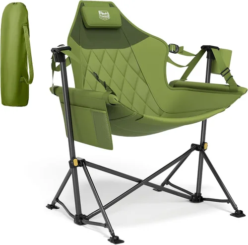 Vista 17 de TIMBER RIDGE Silla de camping hamaca con respaldo ajustable, hamaca plegable resistente que soporta 300 libras, silla hamaca portátil para camping