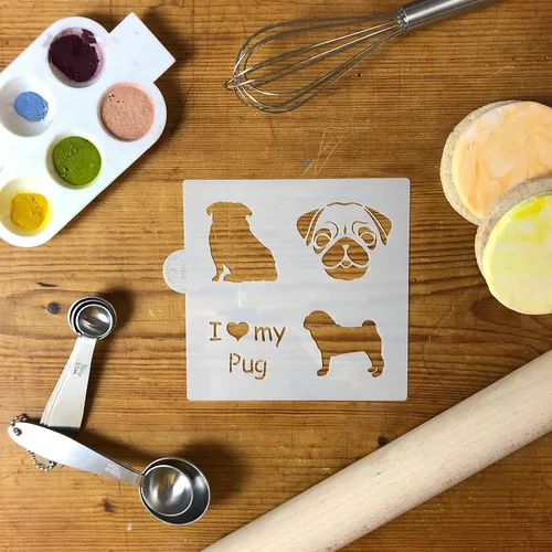 Vista 2 de Plantilla de galletas y manualidades I Love My Pug de Designer Stencils