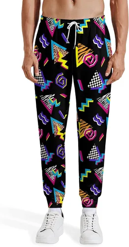 Vista 6 de Divertidos pantalones deportivos de los años 80 para hombre, pantalones casuales de correr con cordón y bolsillos, traje de los años 90 para hombre