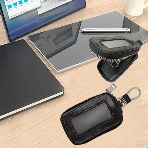 Vista 2 de Funda para Llave de Coche Universal Premium Funda para Llave de Coche de Cuero Genuino, Funda para Llave Inteligente de Coche con Cordón y Cierre
