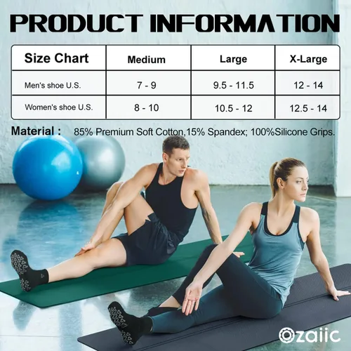 Vista 4 de Ozaiic Calcetines antideslizantes para yoga, entrenamiento en casa, Pure Barre, pilates, hospital, calcetines acolchados ideales para hombres