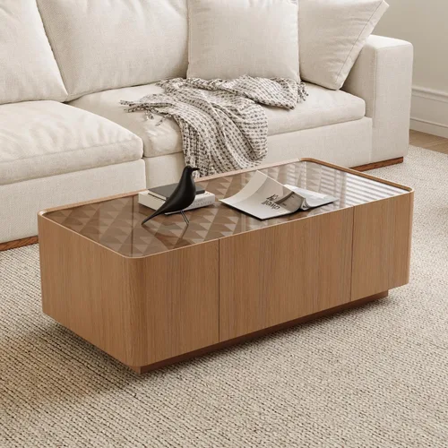 Vista 13 de SSLine Mesa de centro cuadrada con 4 cajones de almacenamiento, mesa de centro de madera negra de 33.2 pulgadas para sala de estar, mesas centrales
