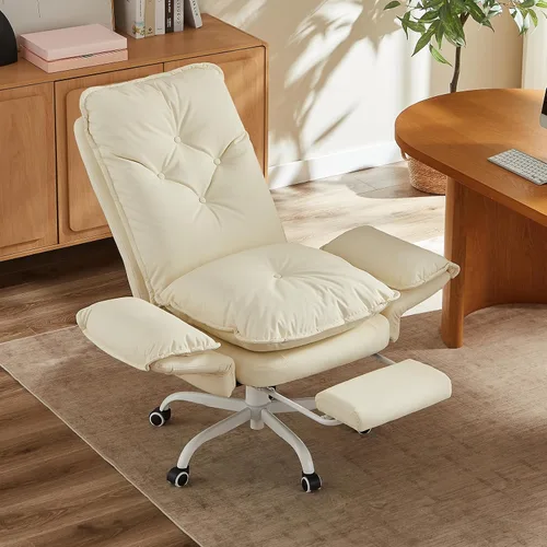 Vista 6 de Bestier Silla Criss Cross con reposapiés, Silla de oficina de espalda alta con piernas cruzadas y brazos abatibles y asiento ancho, reclinable 135°