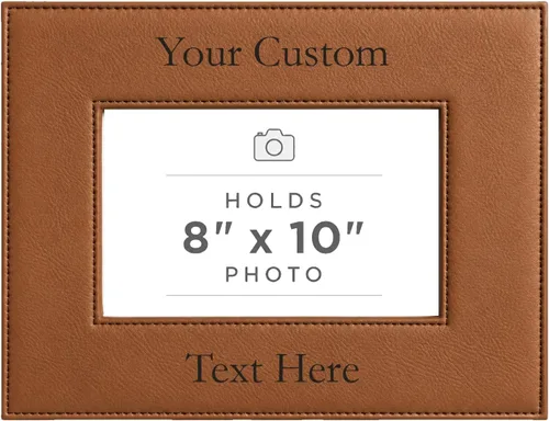 Vista 16 de Marco de fotos de piel sintética de cuero sintético grabado para añadir tu texto personalizado para colgar o en la mesa, marco de fotos familiares