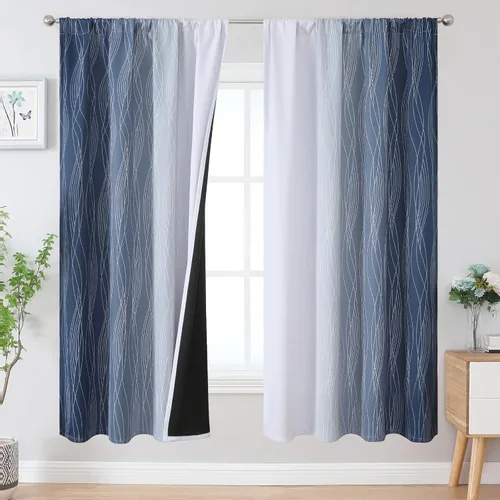 Vista 47 de Estelar Textiler Cortinas oscurecedoras beige y blanco grisáceo de 45 pulgadas de largo, cortinas graduadas con bloqueo de luz para baño, cortinas