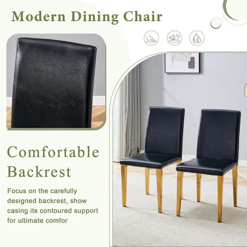 Vista 7 de Juego de mesa de comedor de mármol para 4, moderna mesa de oro blanco de 63 pulgadas con patas de marco de forma intercambiable y sillas de comedor