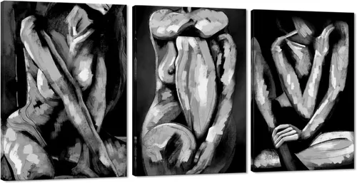Vista 35 de Novatique 3 piezas de arte de pared sexy en blanco y negro para parejas desnudas, decoración de pared abstracta de amor para mujeres y hombres, arte