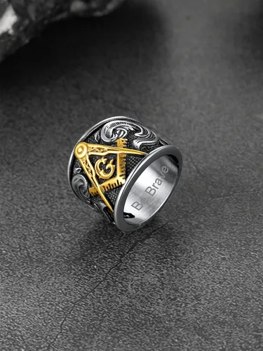 Vista 9 de FaithHeart Anillos de sello masónico para hombres, joyería masónica de acero inoxidable, anillo de pulgar punk con embalaje delicado