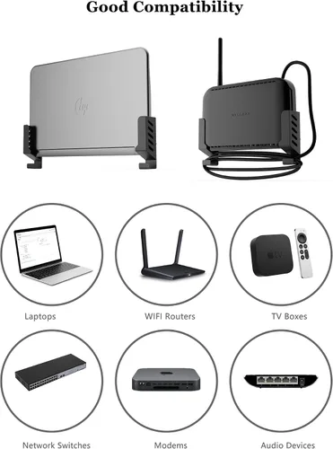 Vista 4 de Soporte universal de pared para portátil y caja de cables, color negro Build-in Cable Management Hook, Compatible with Laptops/WIFI