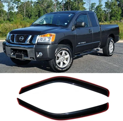 Vista 22 de Sun Rain Guards - Deflector de viento para ventana, 4 piezas de cinta en canal en color humo oscuro para Nissan Titan Crew Cab 2004-2015 194858