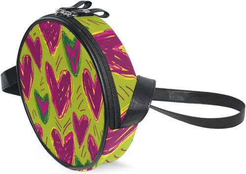 Vista 2 de Retro Doodle Heart Round Small Crossbody Bag Women Practical with Adjustable Strap Small Handbags Take a walk Canvas Messenger Purse