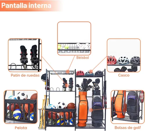 Vista 4 de WALMANN Organizador de equipo deportivo de garaje, soporte para bolsa de golf para almacenamiento de pelotas de garaje, estante de almacenamiento