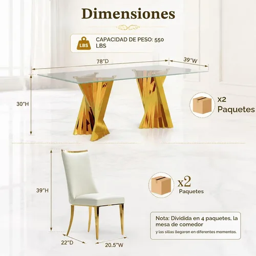 Vista 2 de Juego de mesa de comedor de lujo de 5 piezas para 4 personas