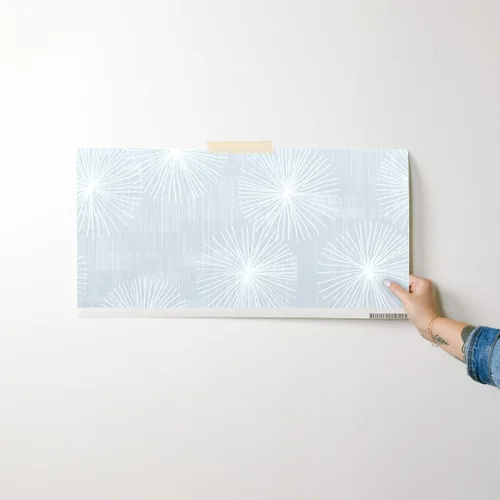 Vista 7 de Spoonflower Papel tapiz para despegar y pegar, diseño de diente de león gris claro, blanco, minimalista, círculo, copo de nieve, redondo, mediados