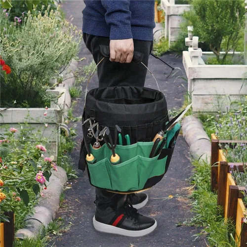 Vista 3 de Organizador de herramientas de jardinería verde, kit de herramientas de cubo de 5 galones, organizador de almacenamiento con asa, organizador