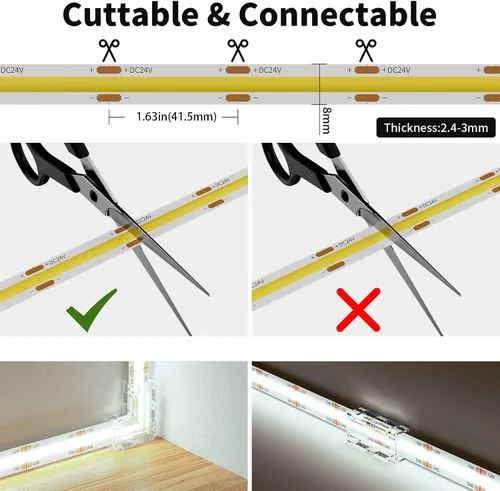 Vista 5 de PAUTIX COB - Tira de luces LED blancas de 5000 K, 20 pies/20.0 ft, cinta LED flexible CRI90+, DC24V para proyectos de iluminación de bricolaje