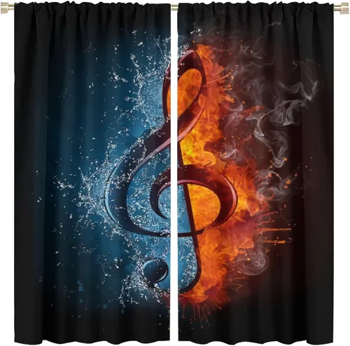 Vista 36 de Cortinas de notas musicales, blanco y negro, instrumento musical, canción, arte de canción, opacas, para ventana, dormitorio, sala de estar