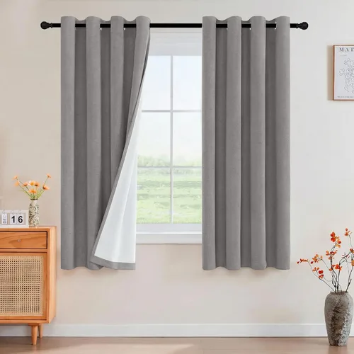 Vista 29 de Cortinas con textura de lino 100% opacas de 64 pulgadas de largo, juego de 2 paneles de cortinas de lino opacas con forro aislante térmico que Arena