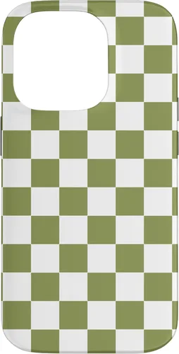 Vista 17 de Funda para iPhone 17 con diseño de cuadros verde oliva estético retro