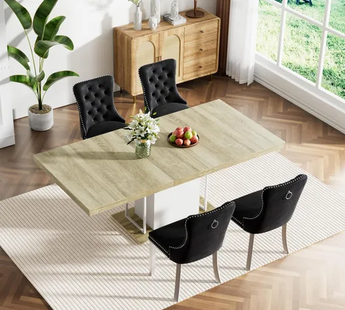 Vista 55 de Juego de mesa de comedor extensible marrón de 63 a 78.74 pulgadas para 4, juego de mesa de comedor de 5 piezas con 4 sillas, mesa de cocina