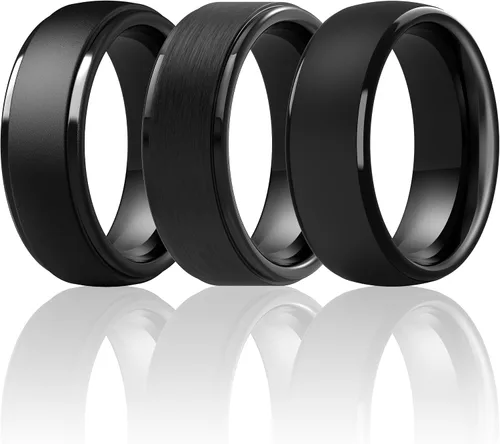 Vista 32 de ThunderFit Anillos de silicona para hombres, bandas de boda de goma con Pack A: Negro carbón