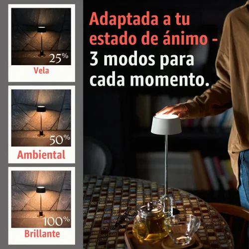 Vista 5 de Lámpara de mesa inalámbrica, recargable y funciona con pilas, funciona con batería de 4000 mAh, tiempo de funcionamiento de 42 horas, 3 niveles