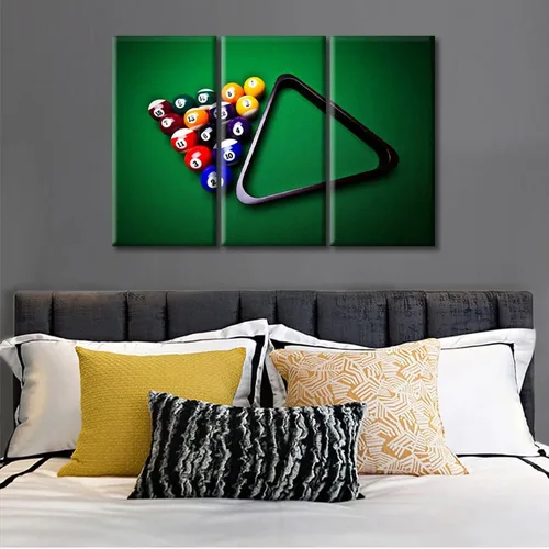 Vista 3 de TUMOVO 3 paneles de juegos de billar y entretenimiento, arte de pared en blanco y negro, arte deportivo moderno, decoración de pared para sala
