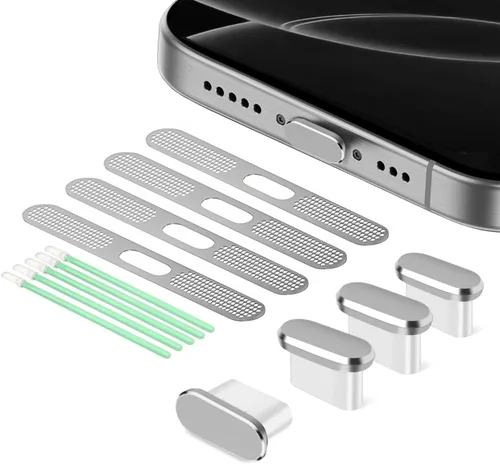 Vista 10 de Tapón Antipolvo USB C, Cubierta de Puerto USB C Tipo C Tapón Cubierta de Puerto de Carga Cubierta Antipolvo de Altavoz, Accesorios para iPhone 17
