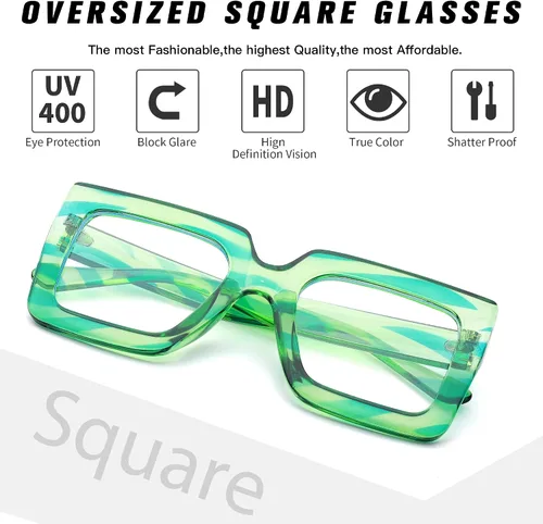 Vista 22 de Pro Acme Gafas de bloqueo de luz azul, marcos cuadrados grandes, anteojos falsos para mujer