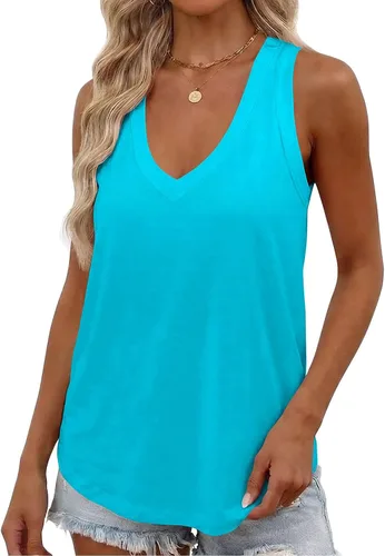 Vista 14 de Smile Fish Camiseta sin mangas de verano con cuello en V profundo para mujer, ajuste holgado, sin mangas