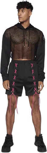 Vista 6 de Floerns Sudadera corta con capucha y cordón para hombre, manga larga, hombros caídos, con cordón