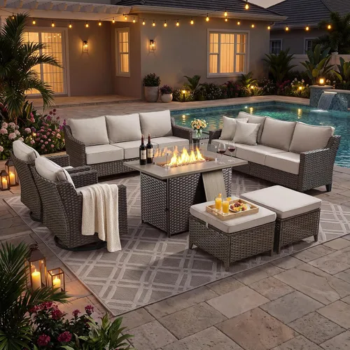 Vista 38 de Belord Sofá de patio exterior acolchado de 3 asientos de lujo de 6 pulgadas Cojín de mimbre marrón/beige de 6 pulgadas