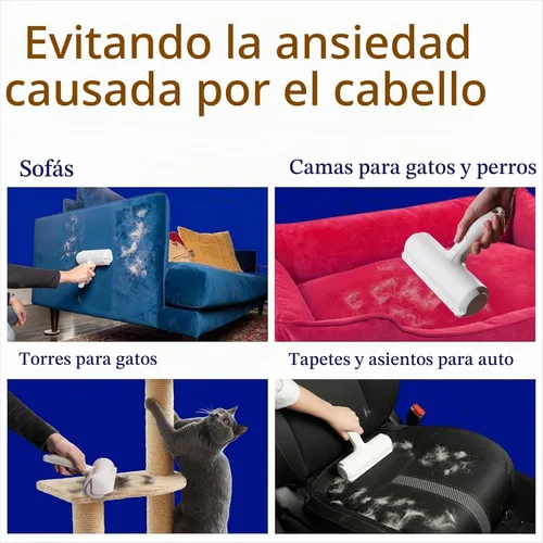 Vista 4 de Herramienta de eliminación de pelo de mascotas con rodillo, rodillo de pelusa reutilizable - Removedor de pelo de gatos y perros para muebles Blanco