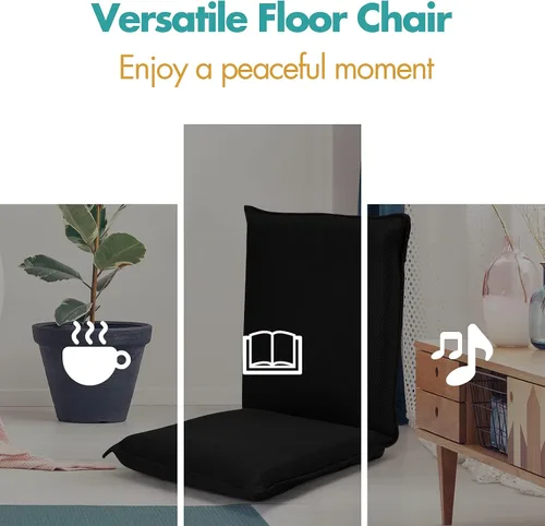 Vista 7 de GOFLAME Silla de suelo ajustable, sofá plegable acolchado de 6 posiciones, soporte de respaldo acolchado, sofá perezoso para leer juegos de Negro