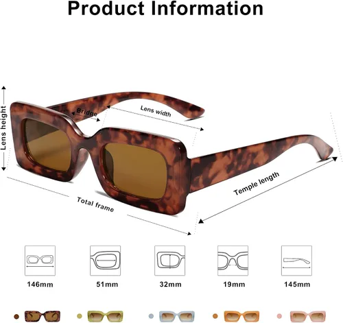 Vista 4 de SOJOS Gafas de sol rectangulares retro de los años 90 para mujer y hombre, gafas gruesas de moda