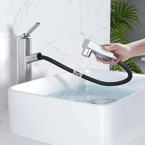 Vista 15 de MIAOHUI Grifo de baño extraíble de un solo agujero, 3 modos de pulverización de una sola manija para fregadero de 1 agujero, grifo de lavabo de baño