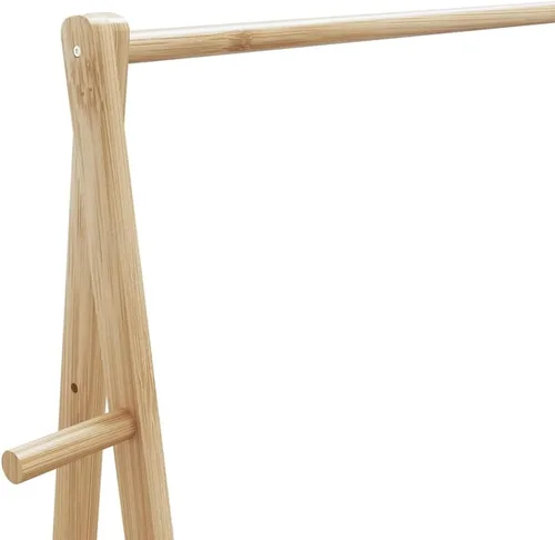 Vista 7 de Natural Bamboo Clothes Rack Foldable with Two Shelves, 52.0 in x 17.9 in x 59.3 in, Sturdy Eco-Friendly Storage Organizer for Indoor Outdoor Use