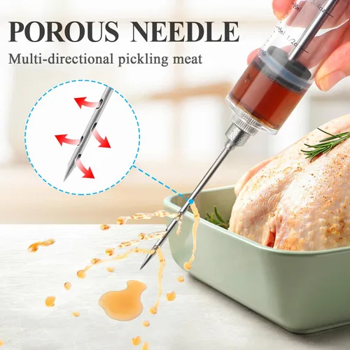 Vista 2 de Kit de inyector de carne de plástico Tri-Sworker para ahumador con 3 agujas de jeringa para inyectar sabores, ideal para inyectar adobo en pavo