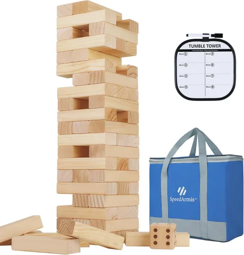 Vista 9 de SpeedArmis Mini torre de caída, juego de apilamiento de madera de 54 piezas