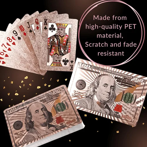 Vista 5 de Magic Kiss Cartas de póquer de papel de aluminio impermeables, baraja de naipes de plástico para regalo (3 barajas (oro + oro rosa + negro))