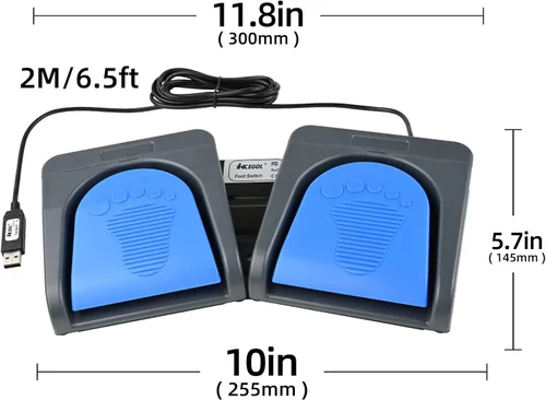 Vista 4 de iKKEGOL Control de montaje de pedal de doble interruptor de pie USB mejorado, programa de interruptor de pie de 2 teclas, teclado de computadora