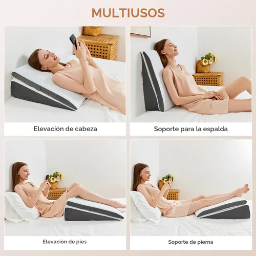 Vista 5 de Vekkia 2 piezas de almohada en forma de cuña para apnea del sueño, almohada en forma de cuña para reflujo ácido, espuma viscoelástica independiente