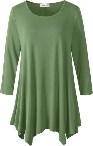 Vista 22 de LARACE - Camisa de talla extragrande para mujer, camisa tipo túnica con manga 3/4, ajuste holgado, ropa básica para mujer 2-negro_cuadros