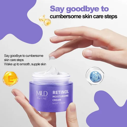Vista 7 de Crema de noche con retinol y ácido hialurónico, hidratante facial antienvejecimiento, crema facial de retinol antienvejecimiento para mujeres