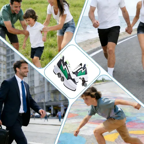 Vista 5 de Rueda de deformación de doble hilera Patines de ruedas 2 en 1 – Zapatos de senderismo automáticos invisibles con polea extraíble para patinaje