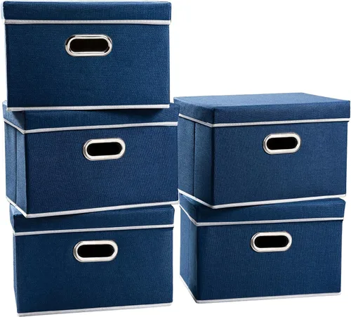 Vista 19 de PRANDOM Contenedores de almacenamiento con tapas [paquete de 3] cajas de almacenamiento plegables de tela de lino, canastas organizadoras, cubos