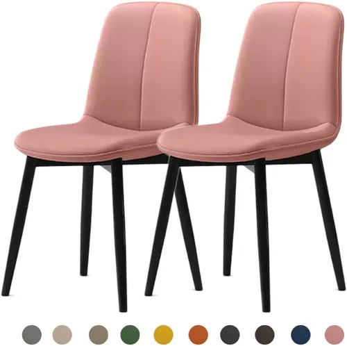 Vista 13 de Juego de sillas de comedor modernas, de piel sintética con asiento tapizado de 1.6 in, patas de acero al carbono de mediados de siglo, silla Beige