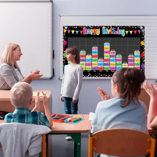 Vista 4 de Tevxj - Calendario de cumpleaños colorido para cumpleaños, tablón de anuncios, tablero de anuncios con etiquetas de nombre para fiesta