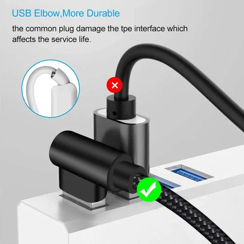 Vista 3 de Cargador para iPhone de 3 pies con certificación MFi, paquete de 3 cables Lightning trenzados de nailon de 90 grados, cable de carga en ángulo recto