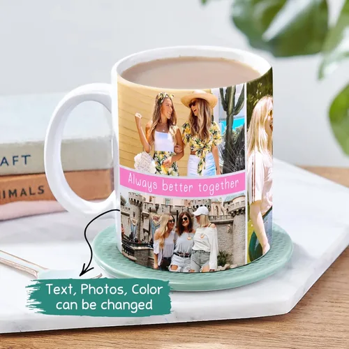 Vista 4 de Taza de café personalizada con fotos y nombres, mejor amigo, mejor juntos, collage de fotos personalizado con texto, regalos para amigos, impresión